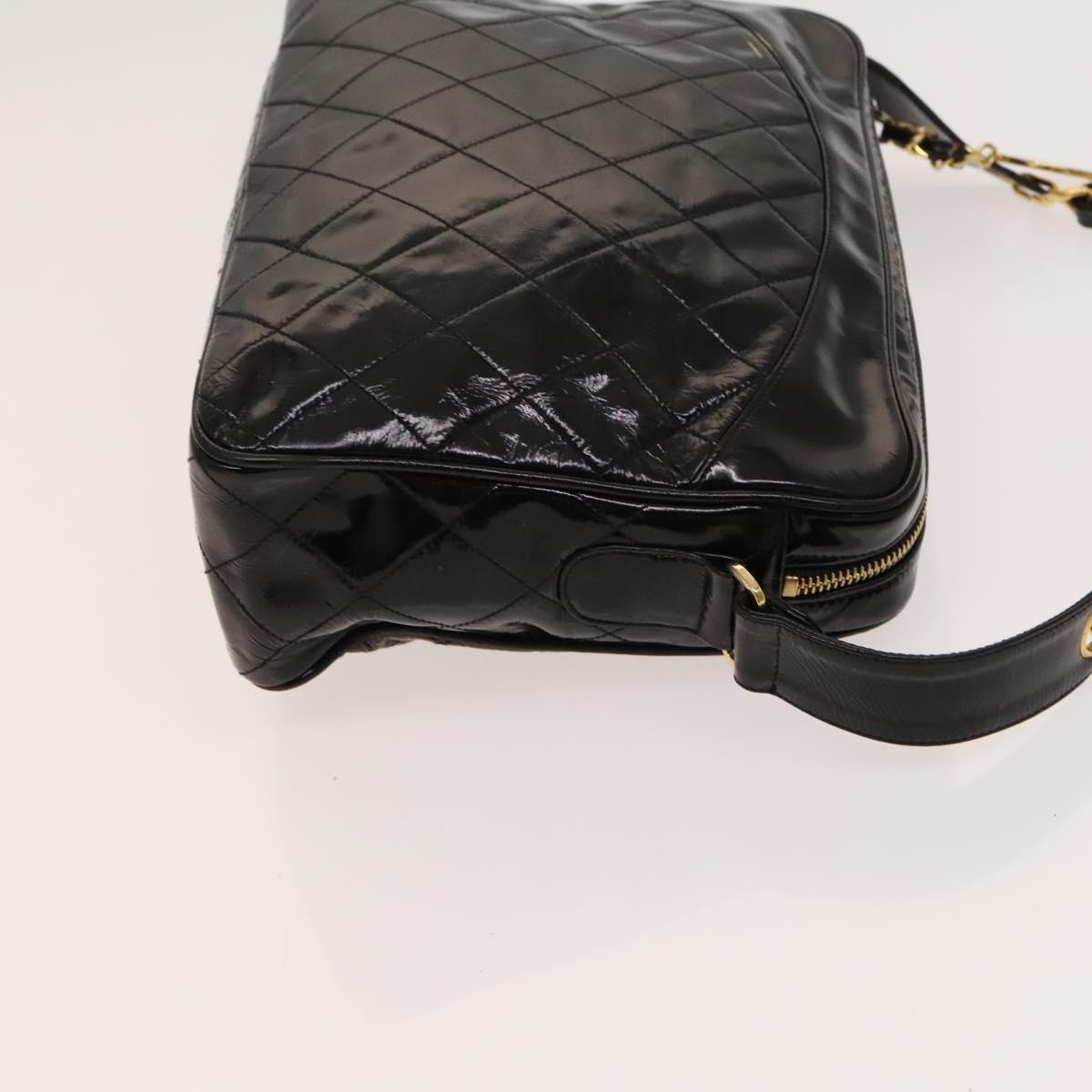 CHANEL Matelasse Chain Shoulder Bag Enamel Black Gold CC Auth bs25491