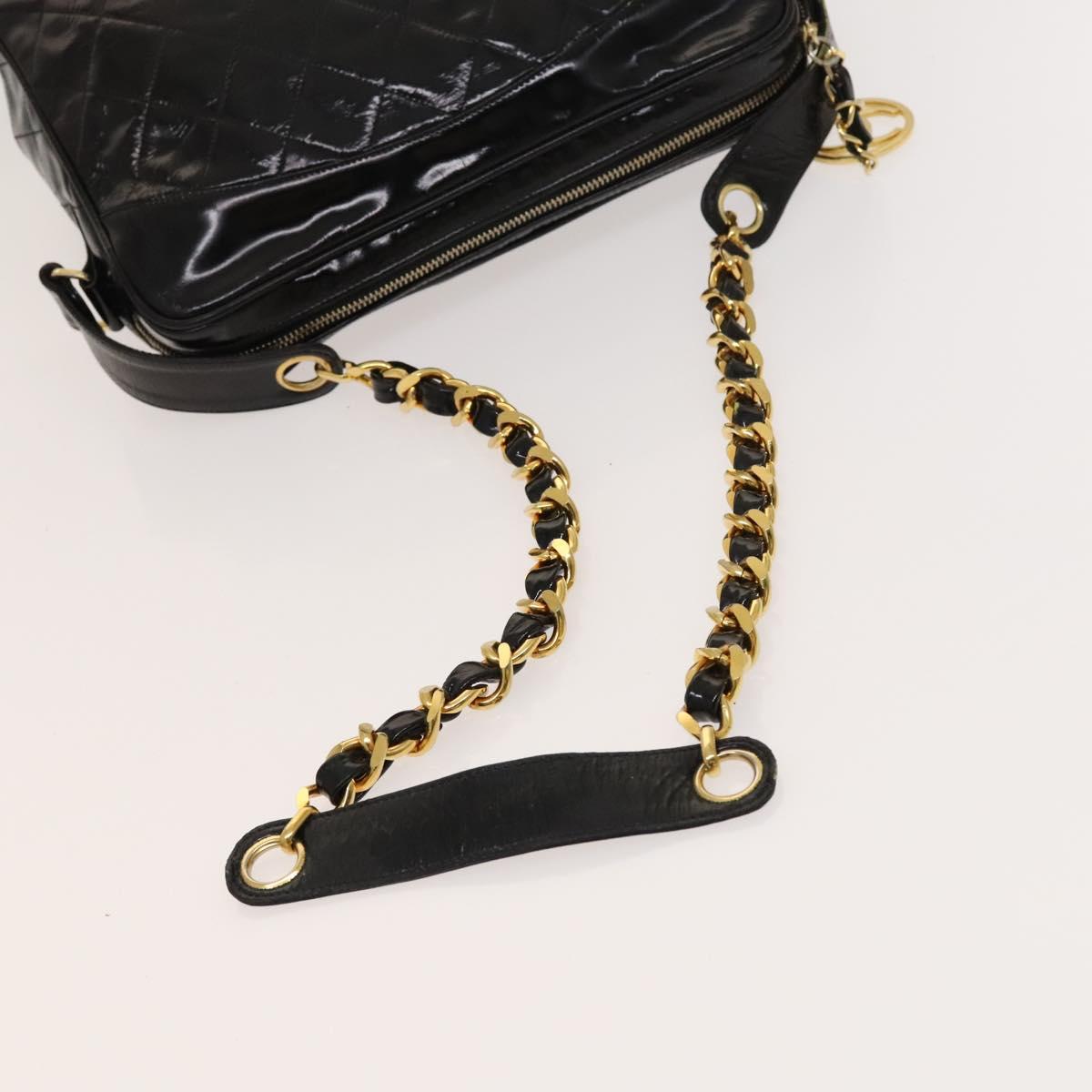 CHANEL Matelasse Chain Shoulder Bag Enamel Black Gold CC Auth bs25491