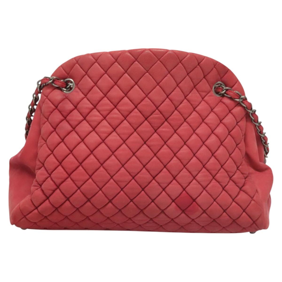 CHANEL Matelasse Chain Shoulder Bag Lamb Skin Pink Silver CC Auth bs25492