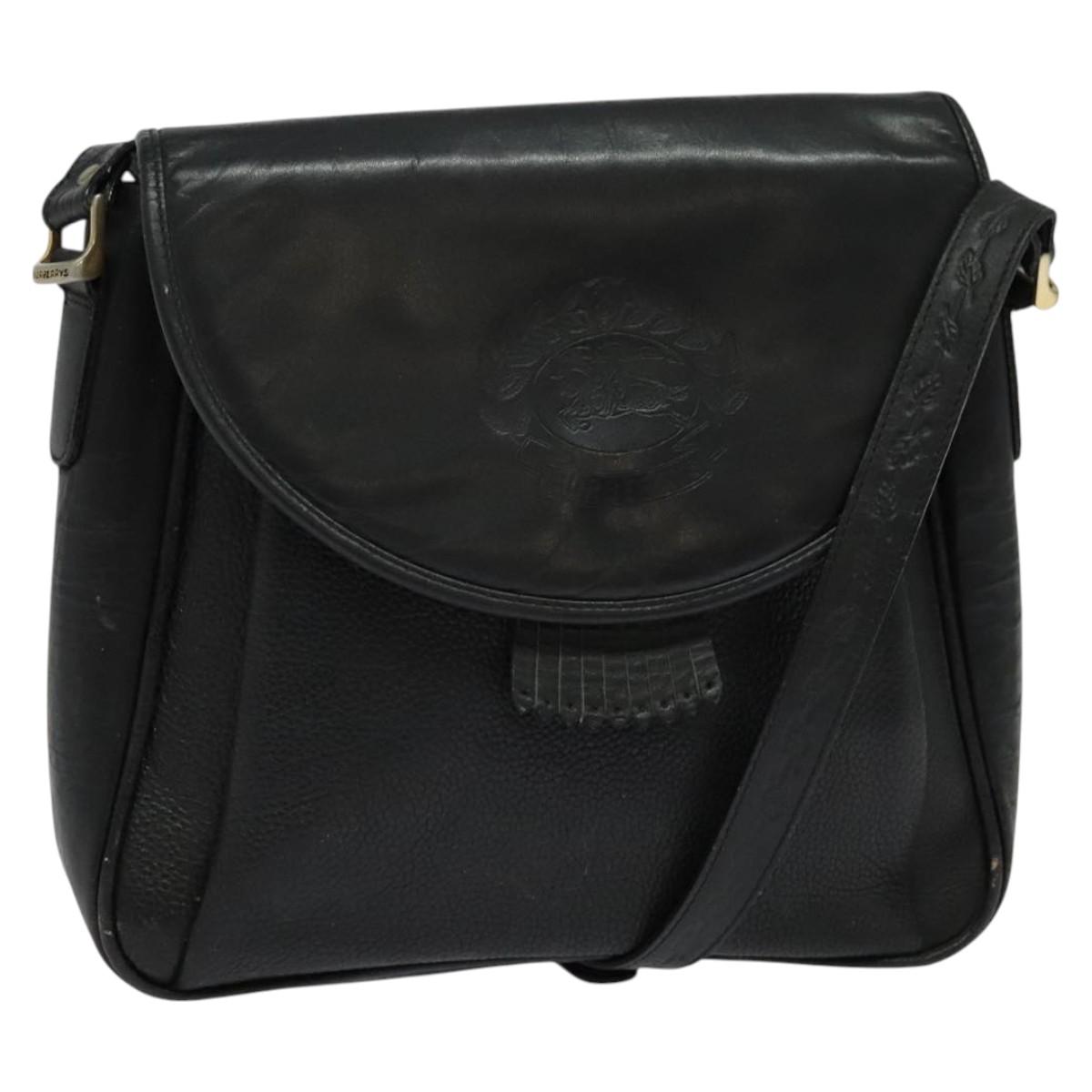 Burberrys Shoulder Bag Leather Black Gold Auth bs25497
