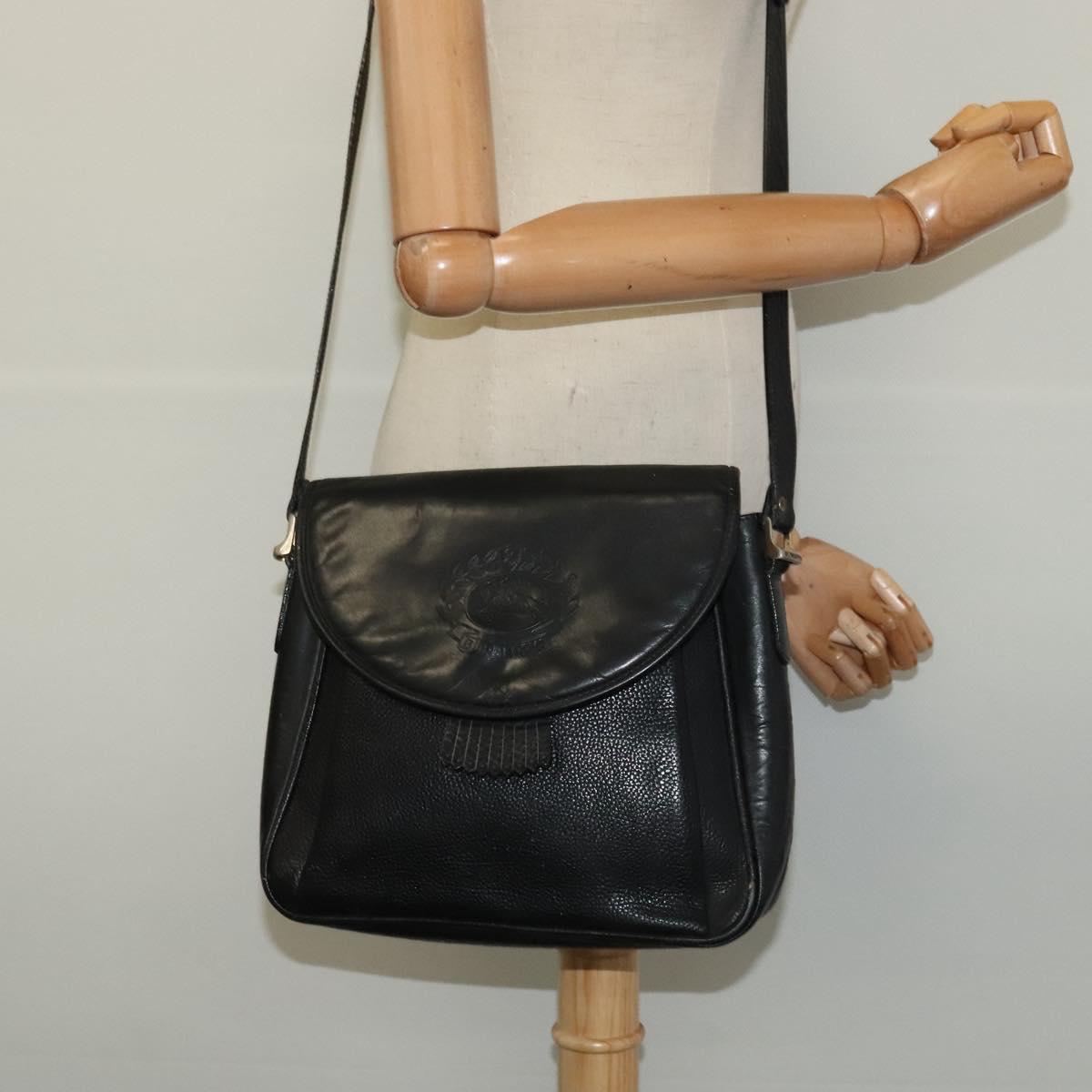 Burberrys Shoulder Bag Leather Black Gold Auth bs25497