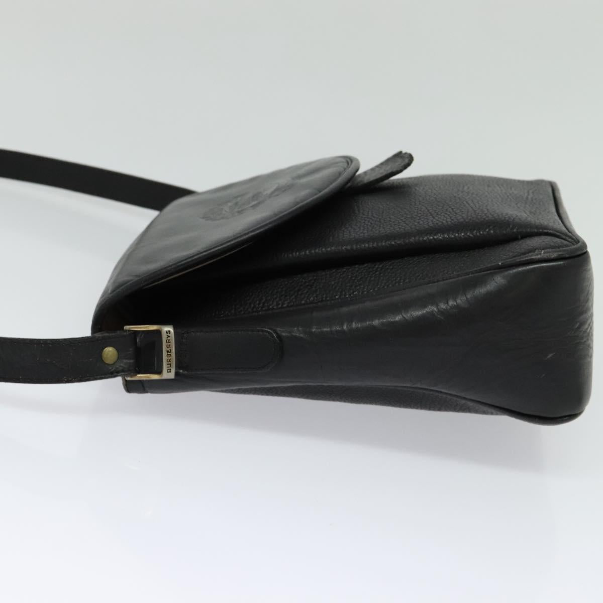 Burberrys Shoulder Bag Leather Black Gold Auth bs25497