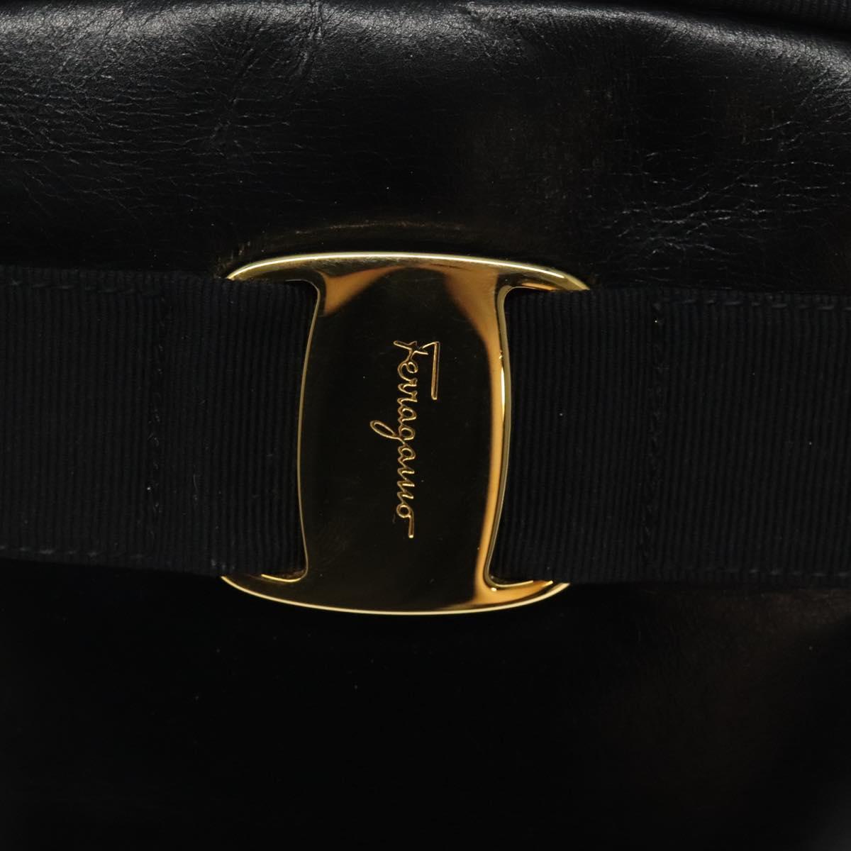Salvatore Ferragamo Vala Shoulder Bag Leather Black Gold Auth bs25514