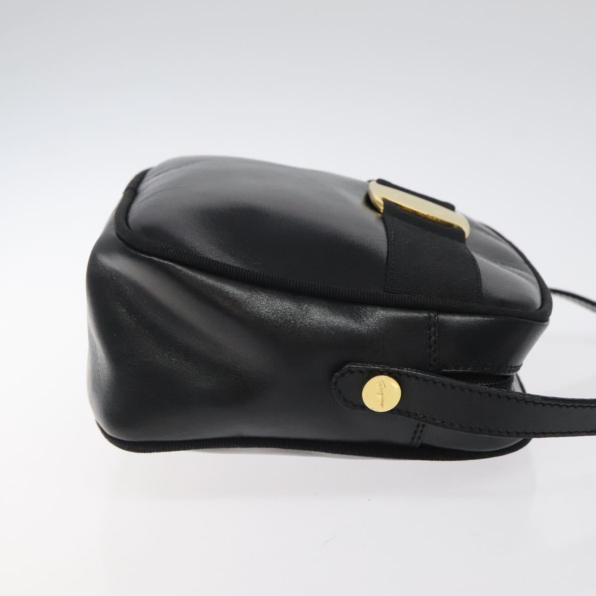 Salvatore Ferragamo Vala Shoulder Bag Leather Black Gold Auth bs25514