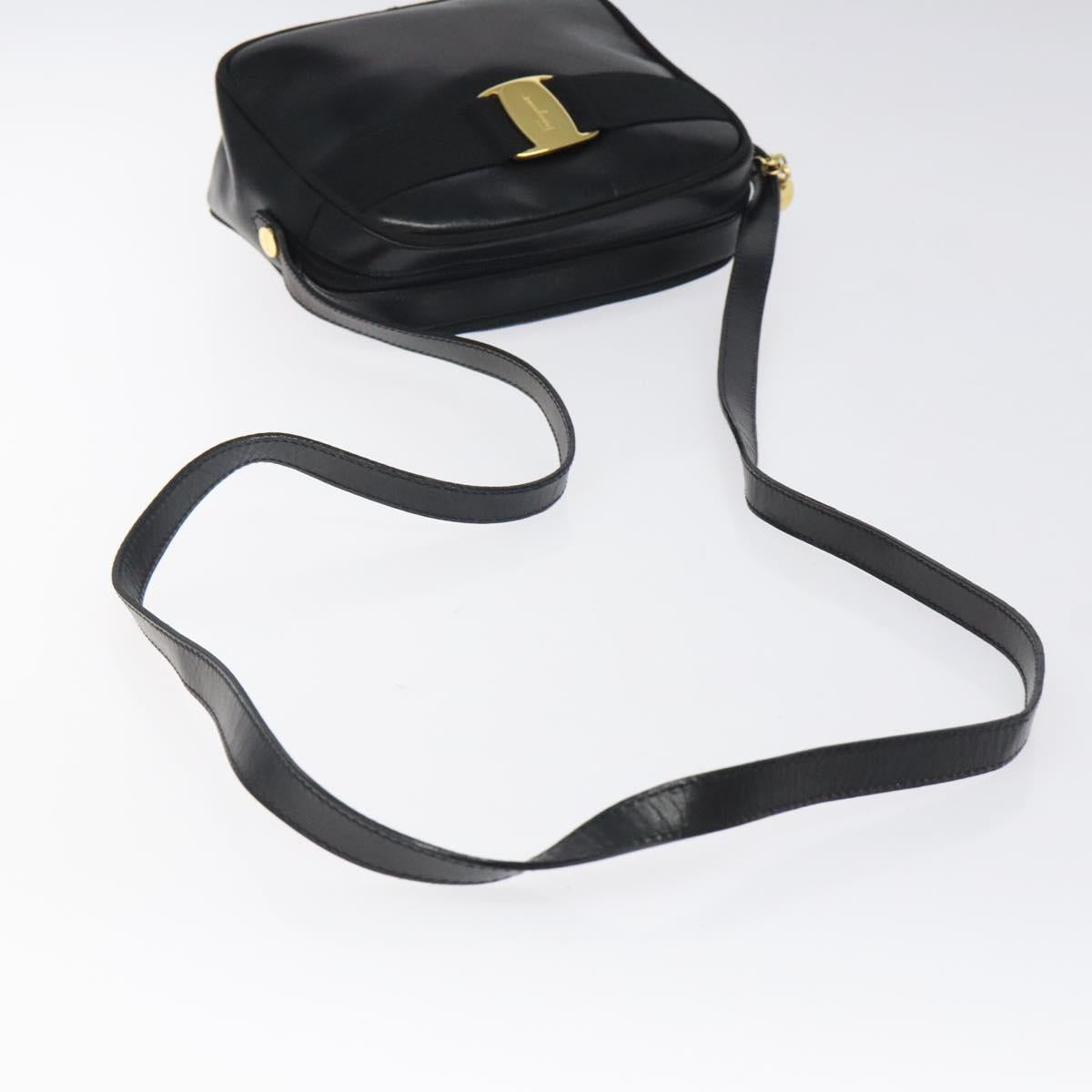 Salvatore Ferragamo Vala Shoulder Bag Leather Black Gold Auth bs25514