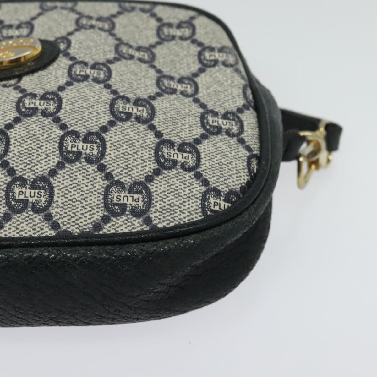GUCCI GG Plus Supreme Shoulder Bag PVC Navy Gold Auth bs25527