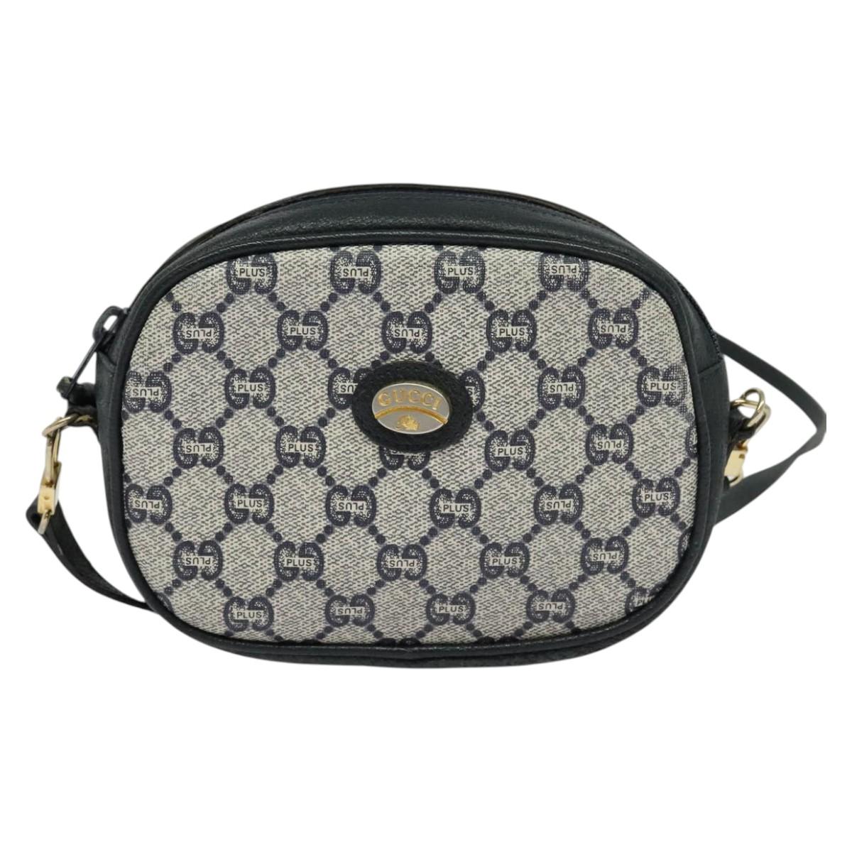 GUCCI GG Plus Supreme Shoulder Bag PVC Navy Gold Auth bs25527