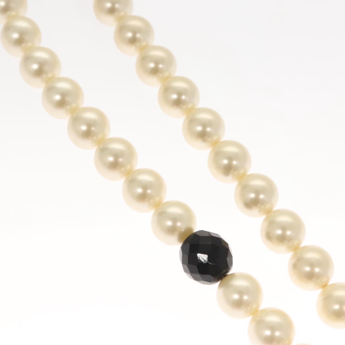 CHANEL Pearl Necklace metal White CC Auth bs25548