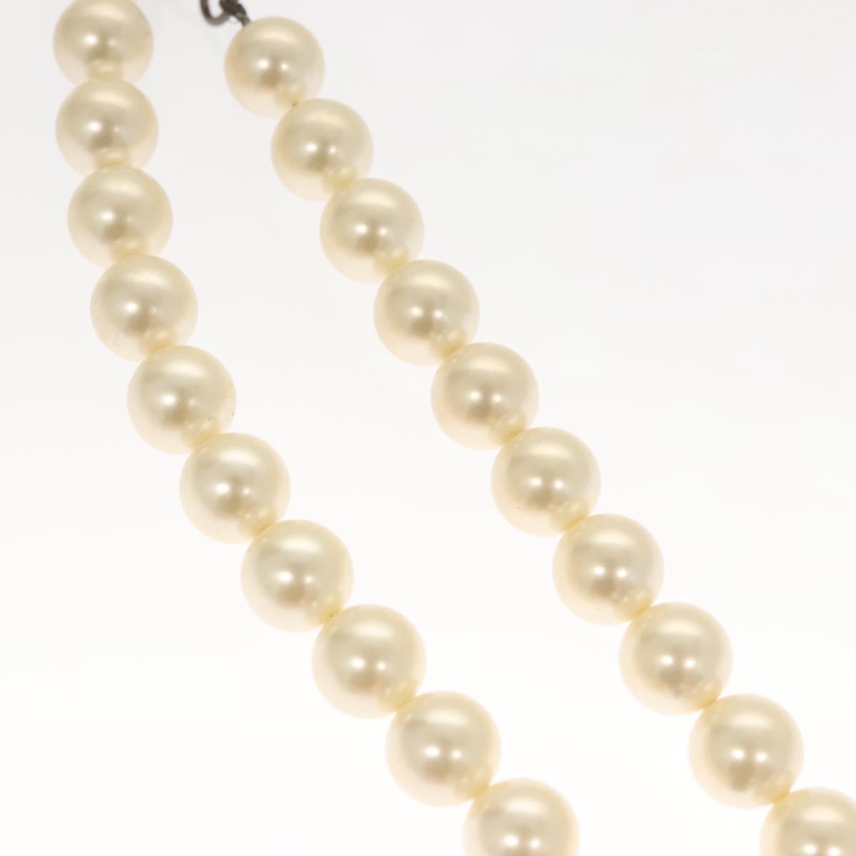 CHANEL Pearl Necklace metal White CC Auth bs25548