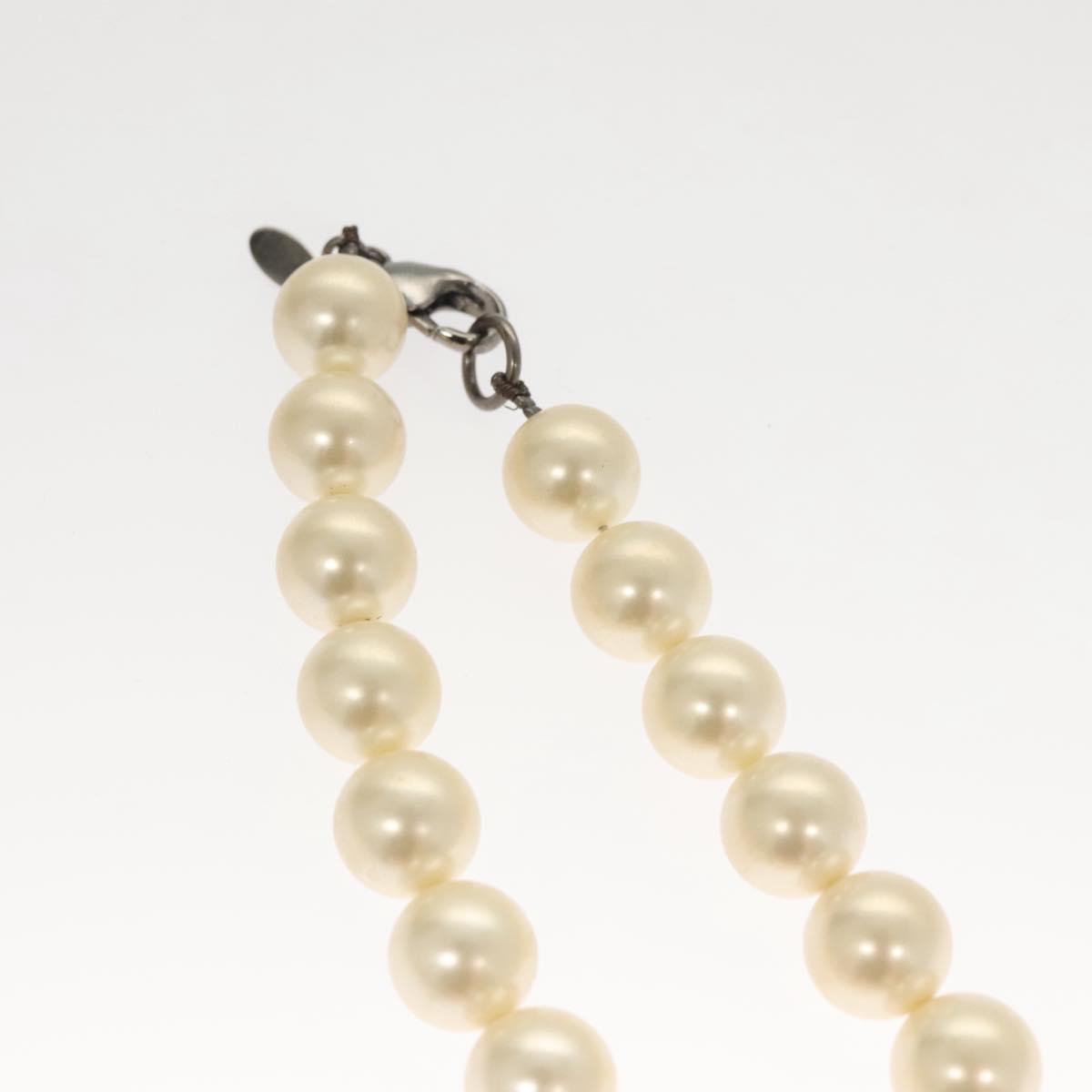 CHANEL Pearl Necklace metal White CC Auth bs25548
