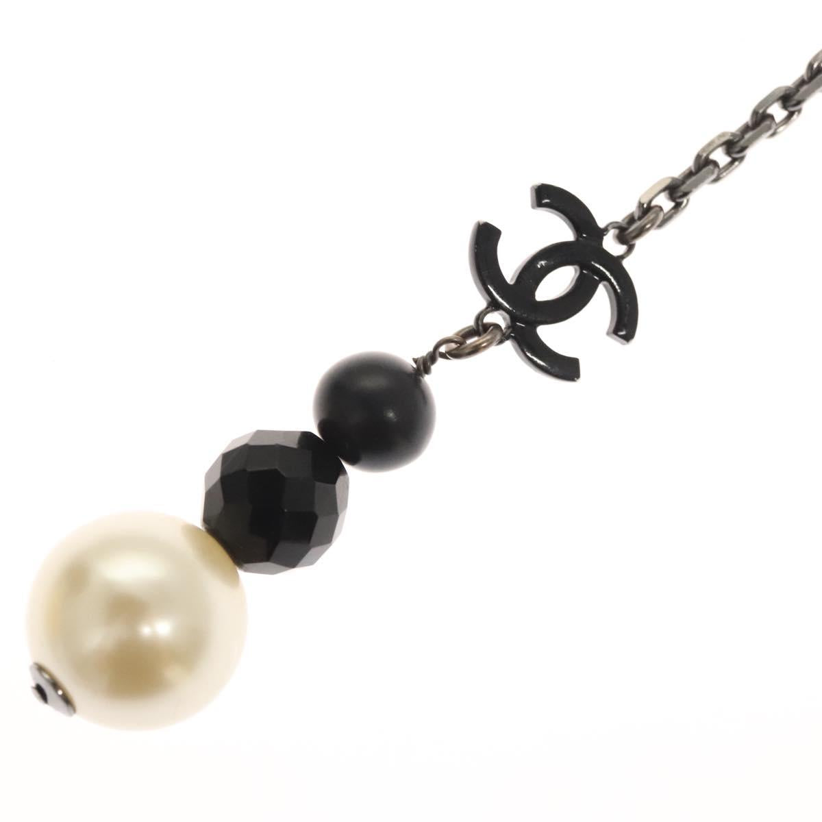 CHANEL Pearl Necklace metal White CC Auth bs25548
