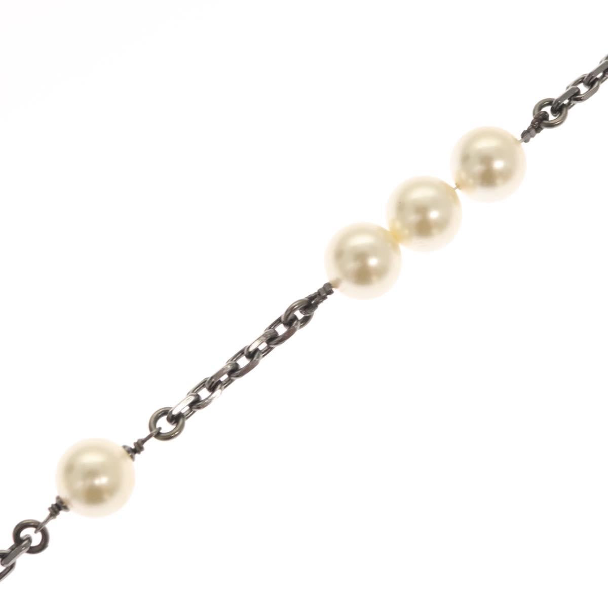CHANEL Pearl Necklace metal White CC Auth bs25548
