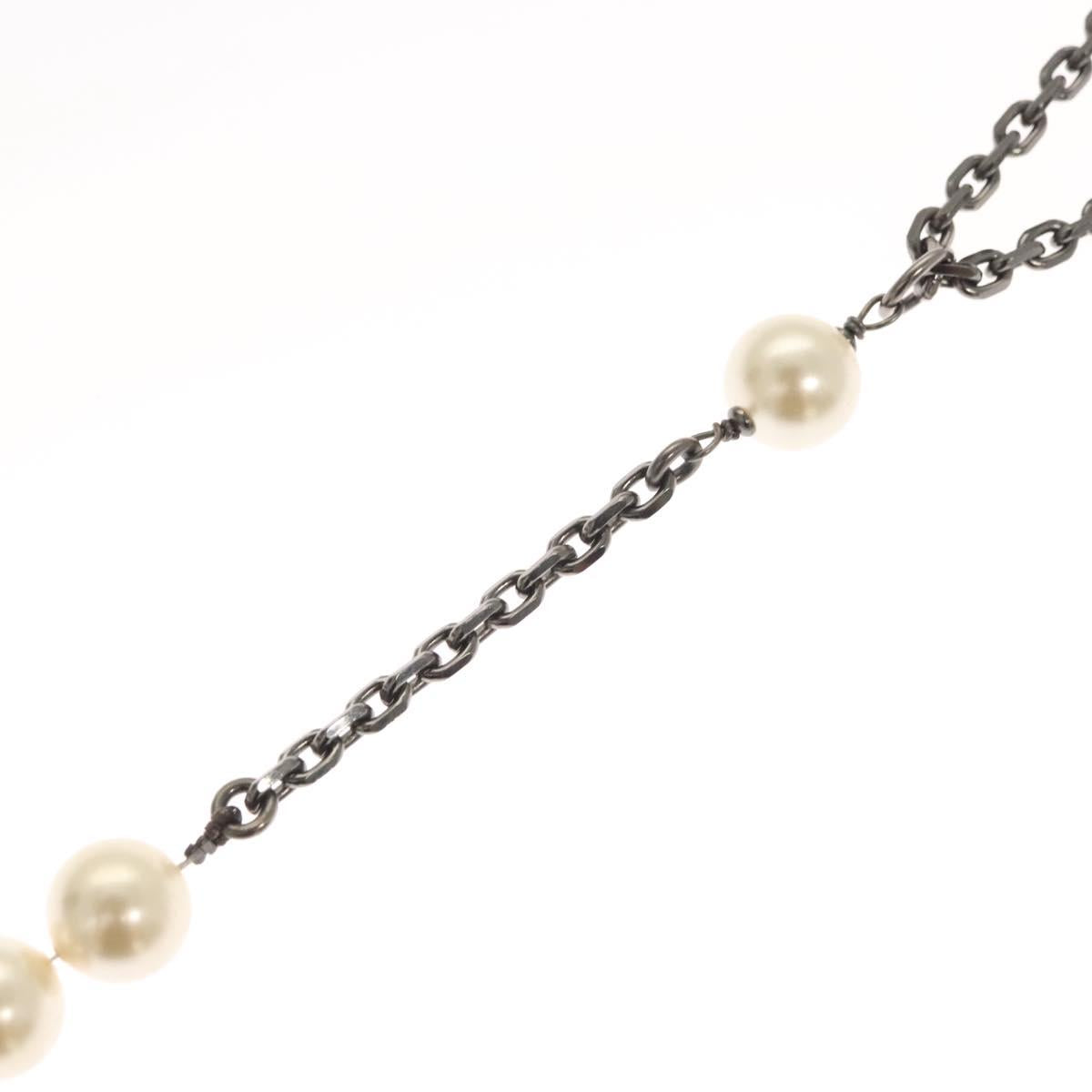 CHANEL Pearl Necklace metal White CC Auth bs25548