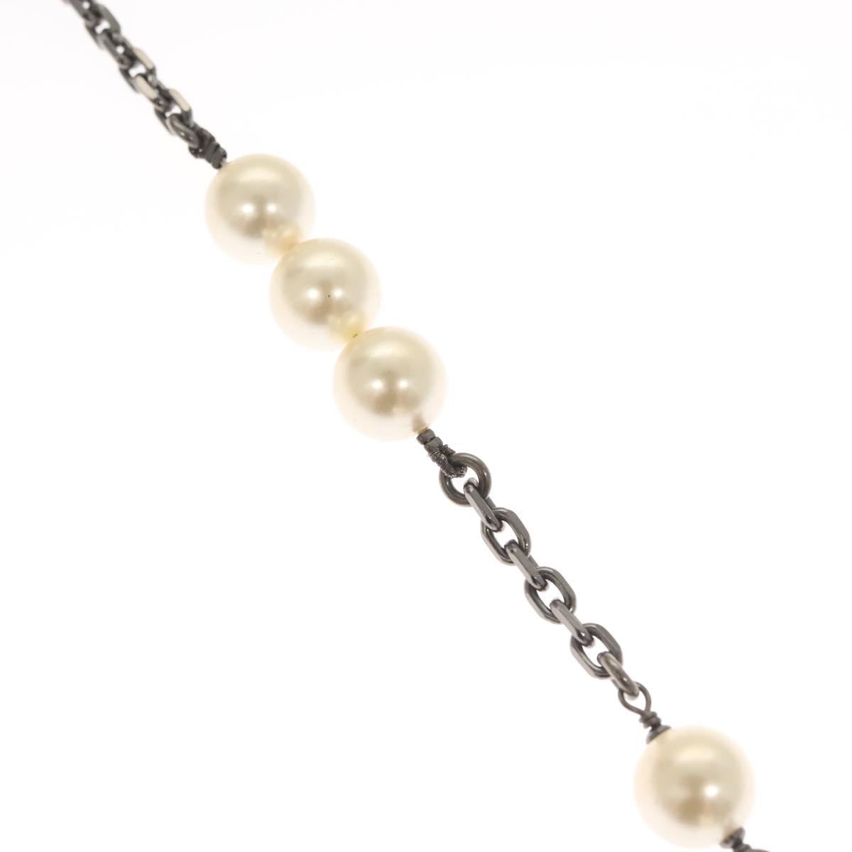 CHANEL Pearl Necklace metal White CC Auth bs25548