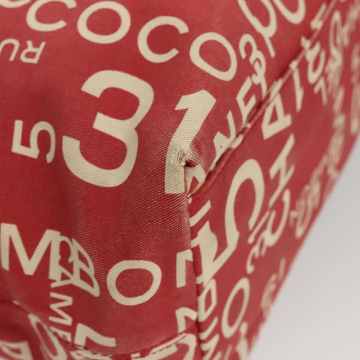 CHANEL Chain Bicy line Tote Bag Canvas Red CC Auth bs25552