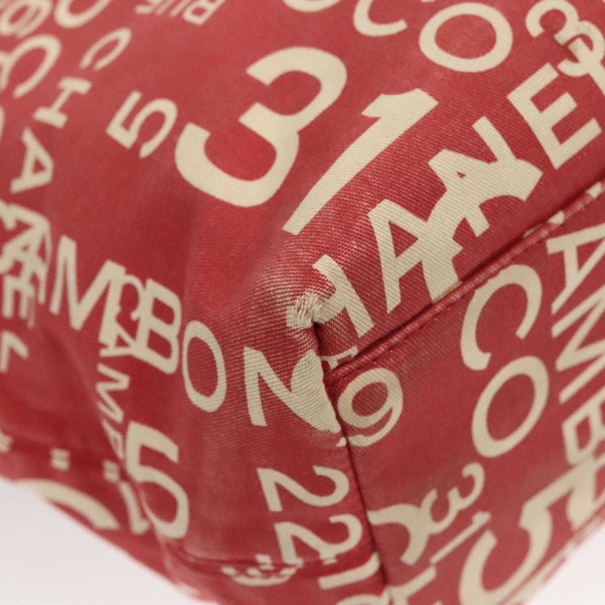 CHANEL Chain Bicy line Tote Bag Canvas Red CC Auth bs25552