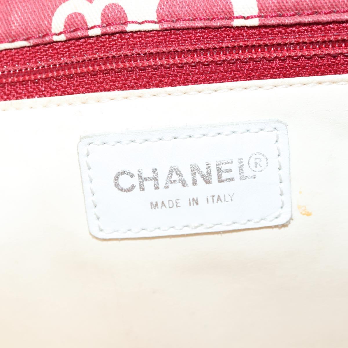CHANEL Chain Bicy line Tote Bag Canvas Red CC Auth bs25552
