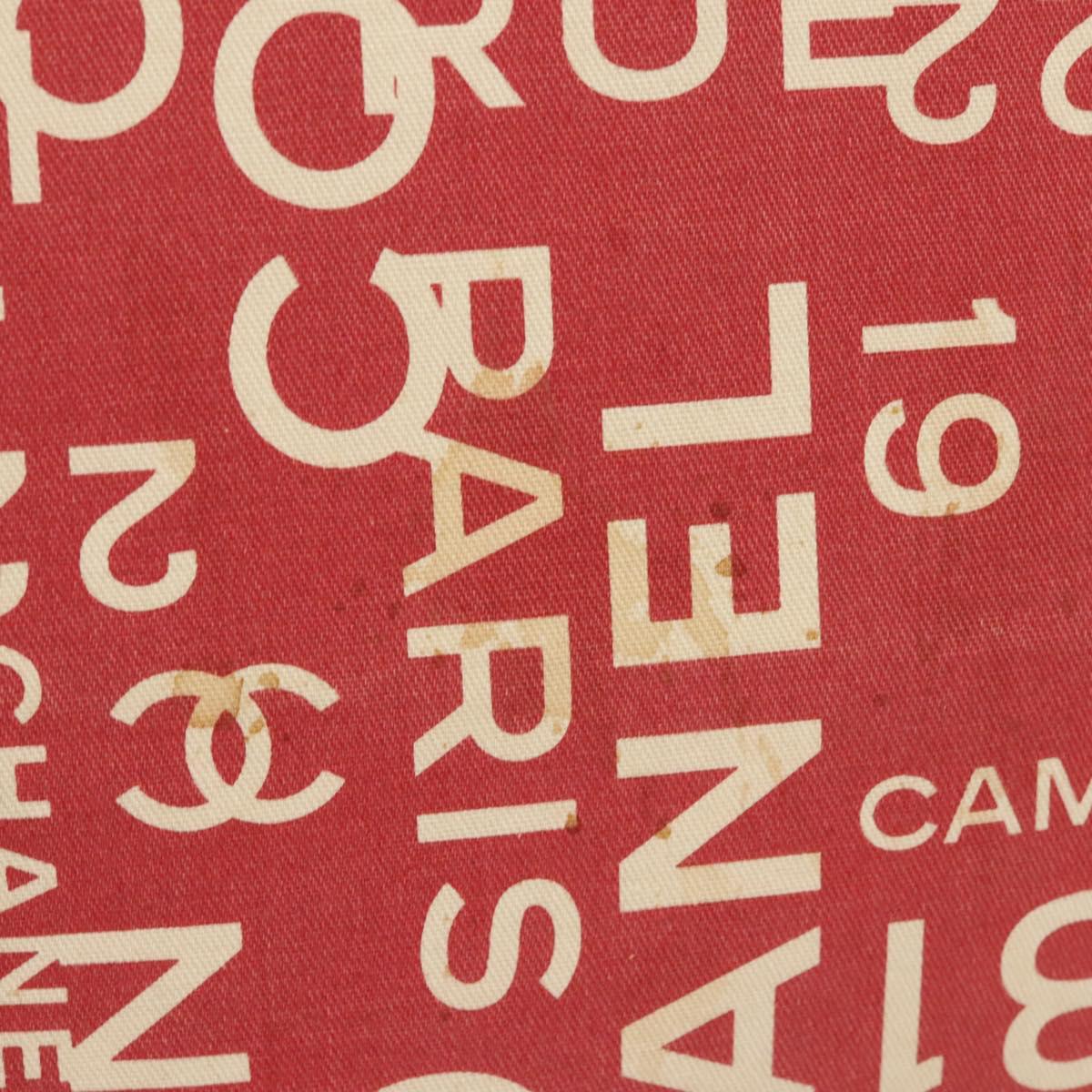 CHANEL Chain Bicy line Tote Bag Canvas Red CC Auth bs25552