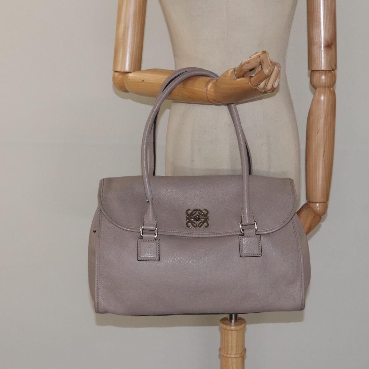 LOEWE Anagram Hand Bag Leather Gray Silver Auth bs25553