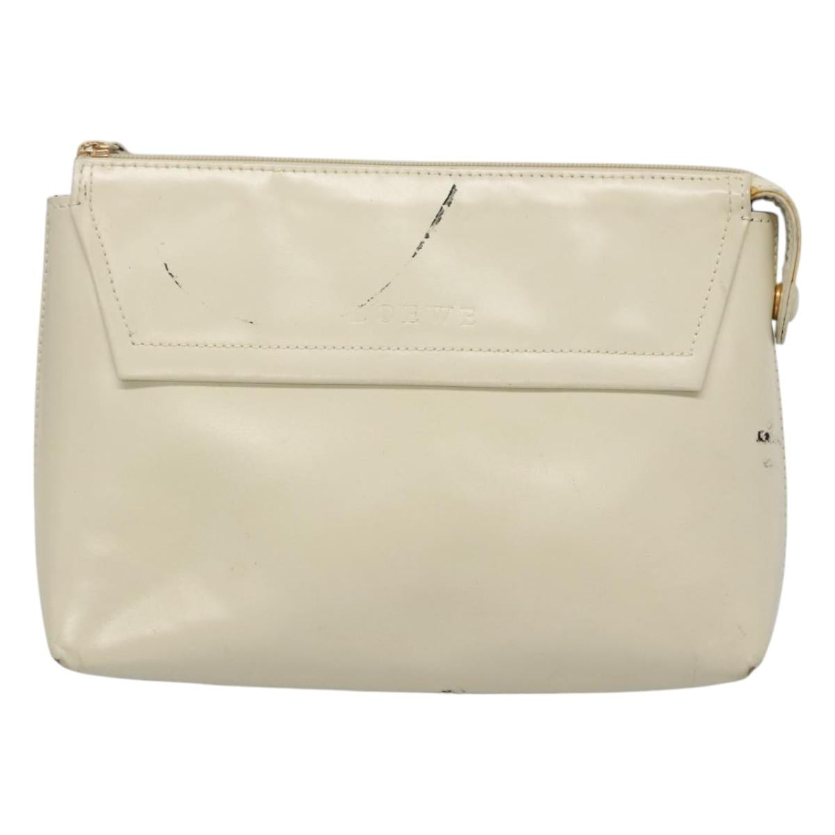 LOEWE Pouch Leather White Auth bs25555