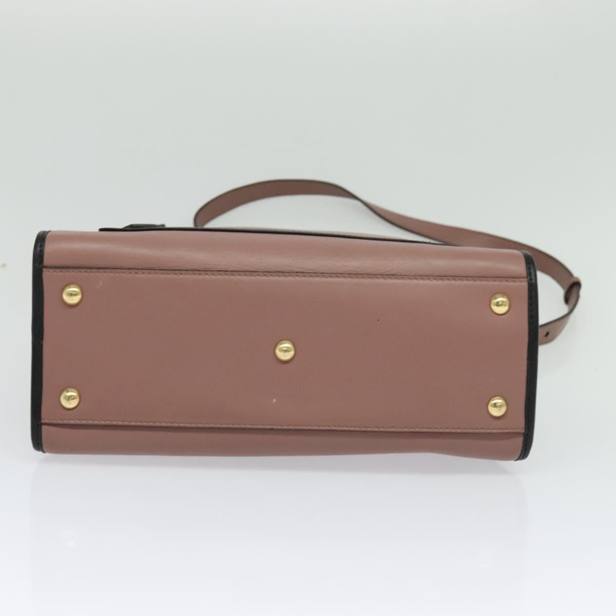 FENDI Runaway Small Hand Bag Leather 2way Pink Gold Auth bs25561