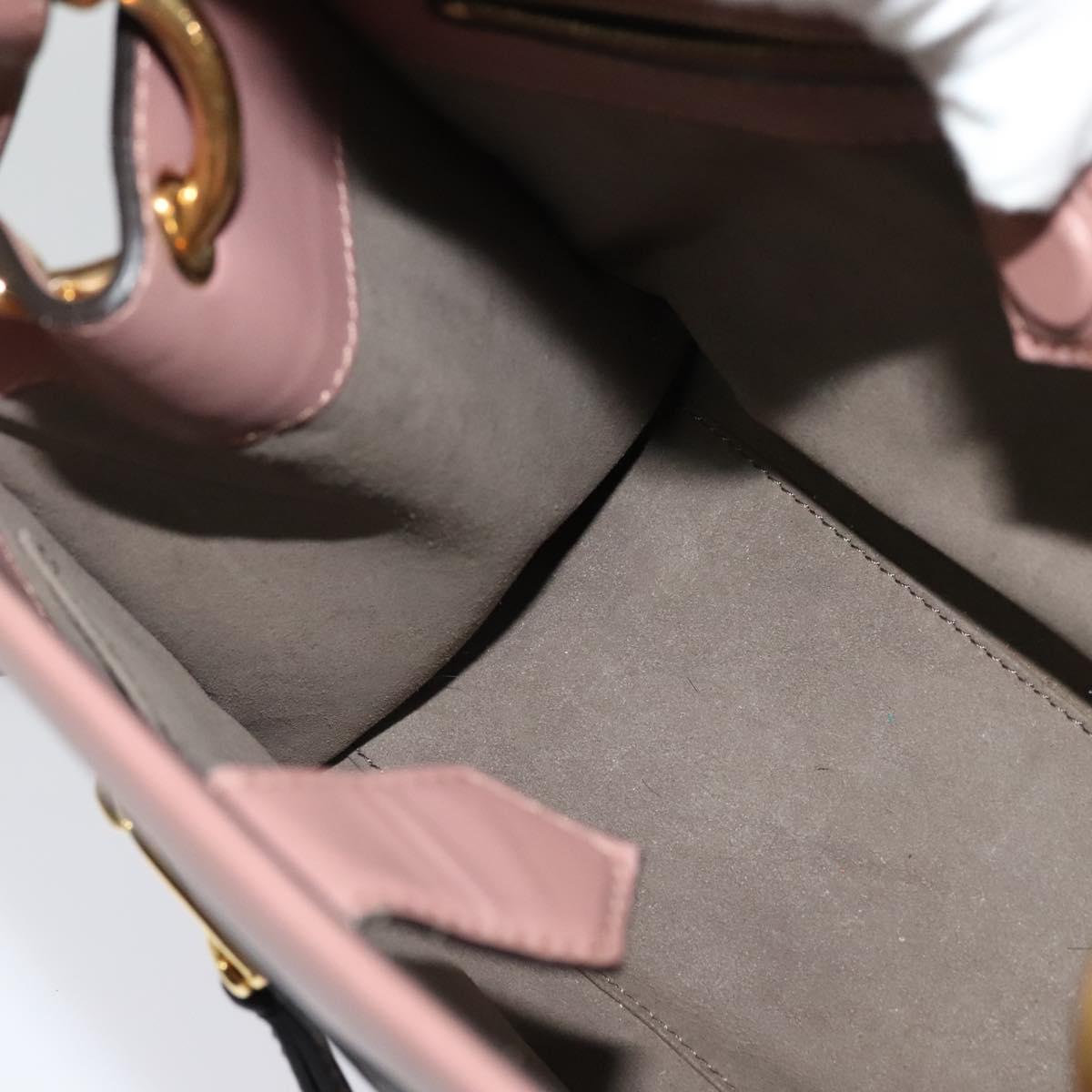 FENDI Runaway Small Hand Bag Leather 2way Pink Gold Auth bs25561