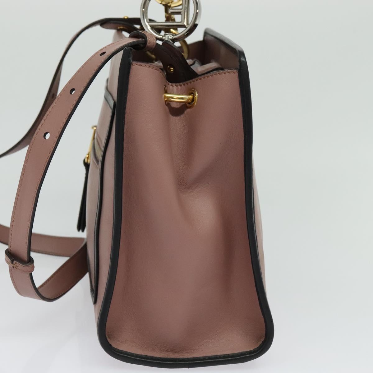 FENDI Runaway Small Hand Bag Leather 2way Pink Gold Auth bs25561