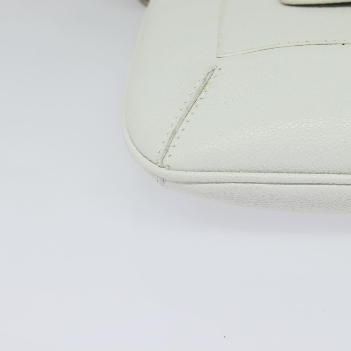 BVLGARI Shoulder Bag Leather White Silver Auth bs25565