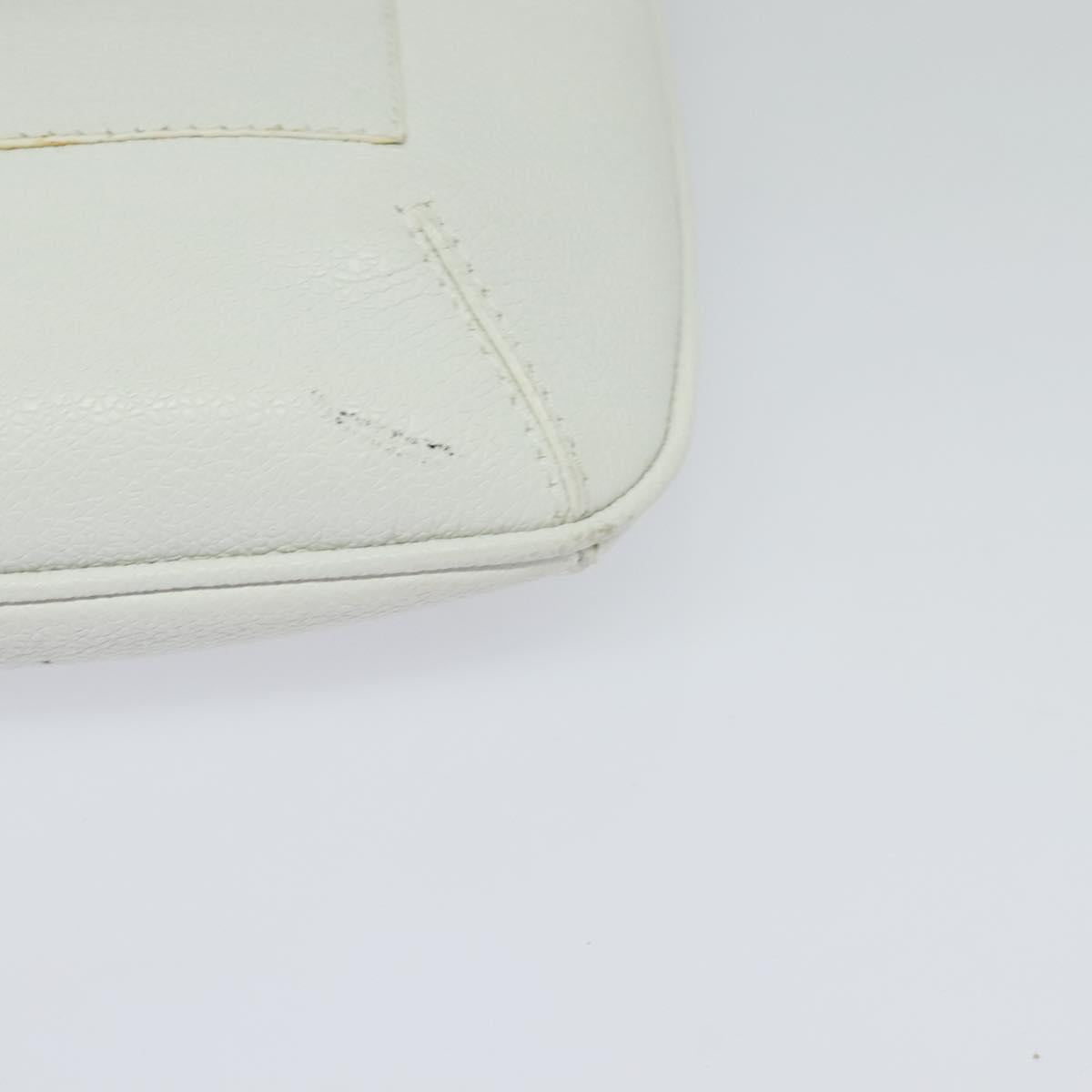 BVLGARI Shoulder Bag Leather White Silver Auth bs25565