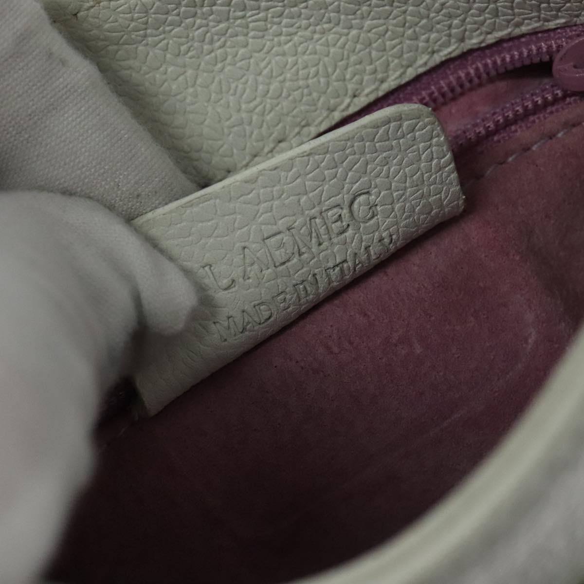 BVLGARI Shoulder Bag Leather White Silver Auth bs25565