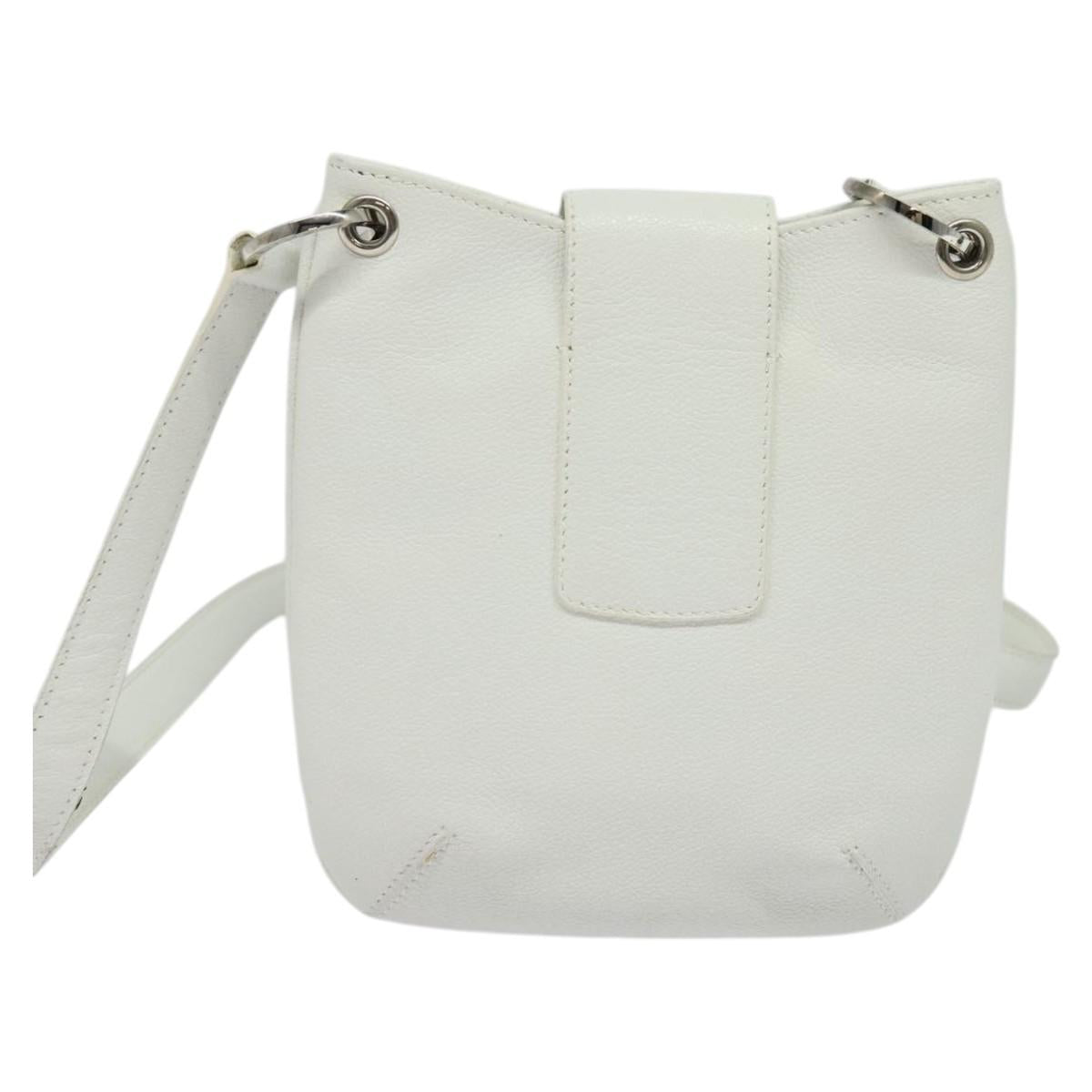 BVLGARI Shoulder Bag Leather White Silver Auth bs25565