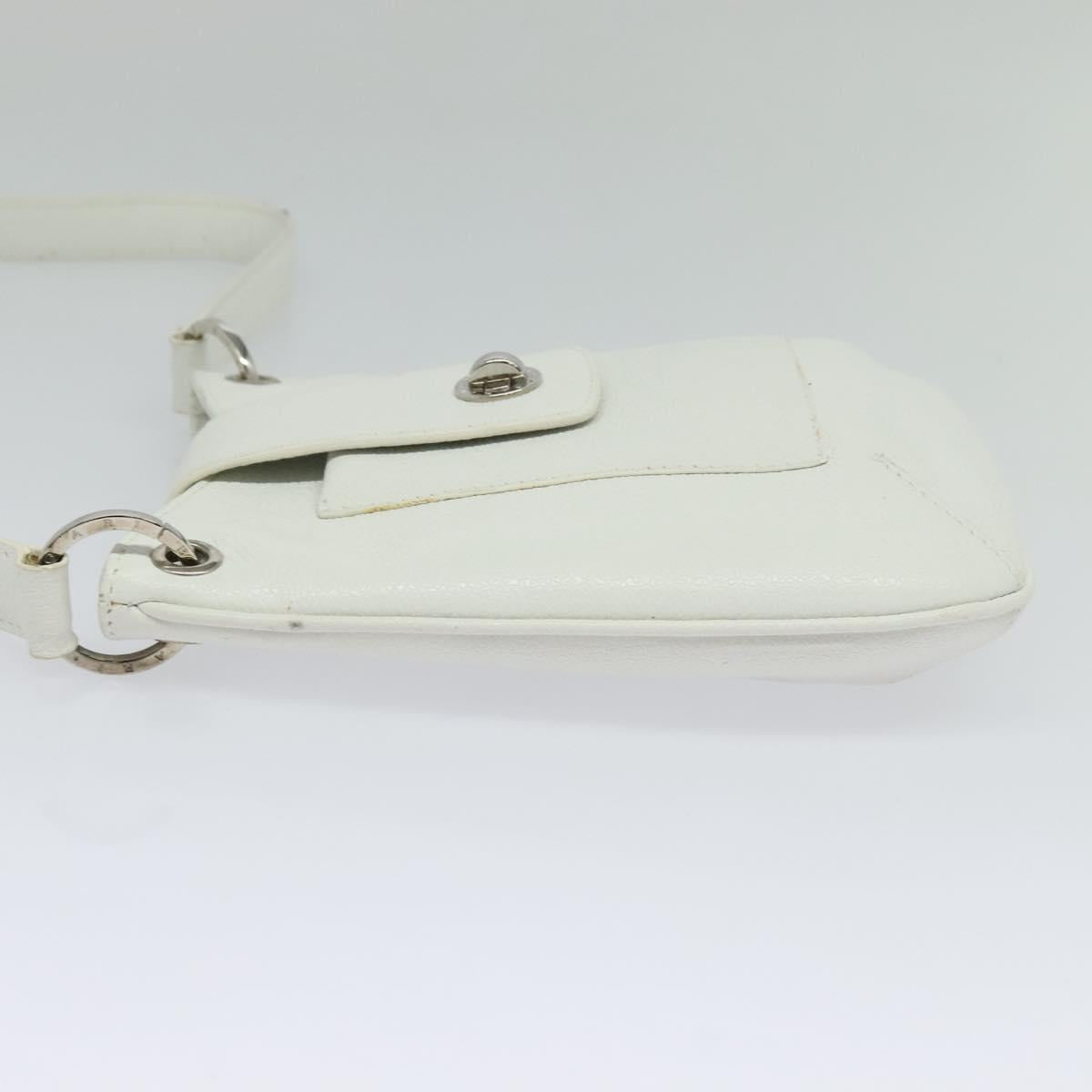 BVLGARI Shoulder Bag Leather White Silver Auth bs25565