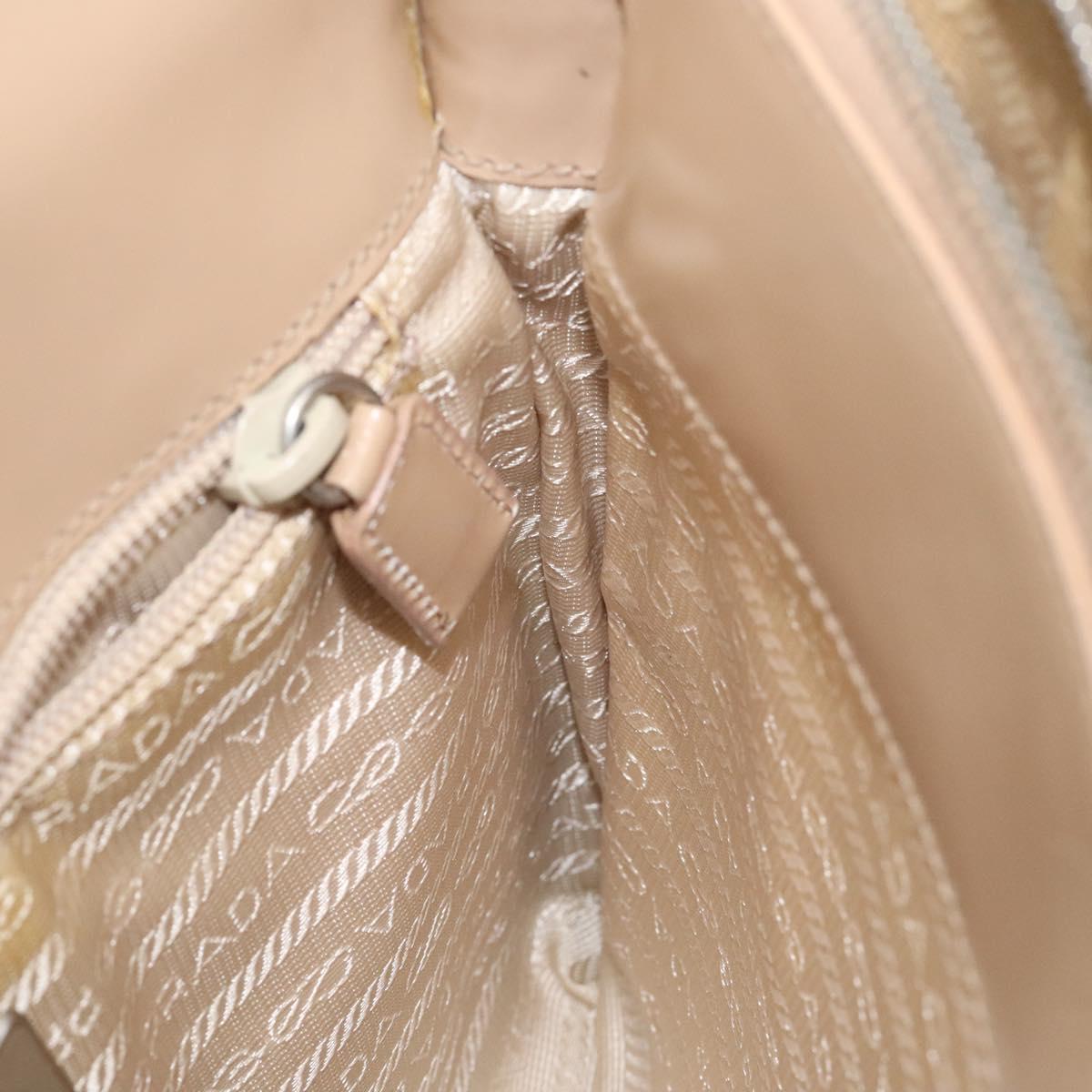 PRADA Shoulder Bag Enamel Beige Silver Auth bs25569
