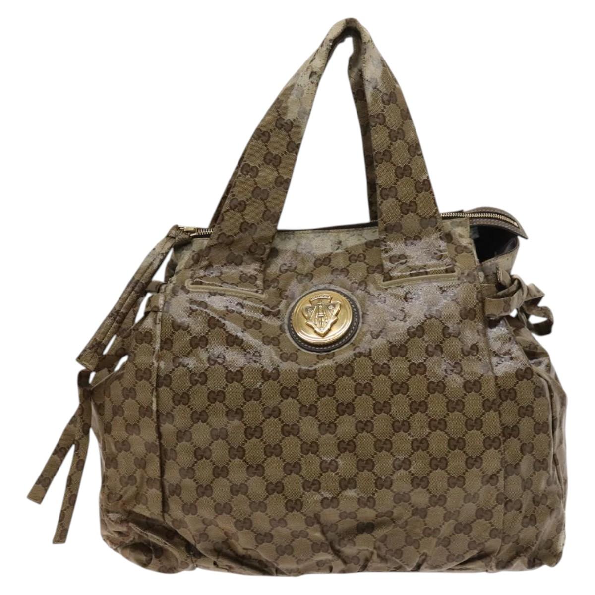 GUCCI GG Crystal Hand Bag Coated Canvas Beige Gold 211843 Auth bs25576
