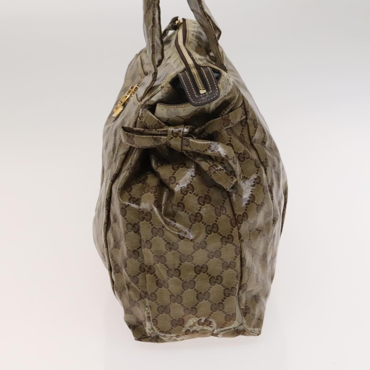GUCCI GG Crystal Hand Bag Coated Canvas Beige Gold 211843 Auth bs25576
