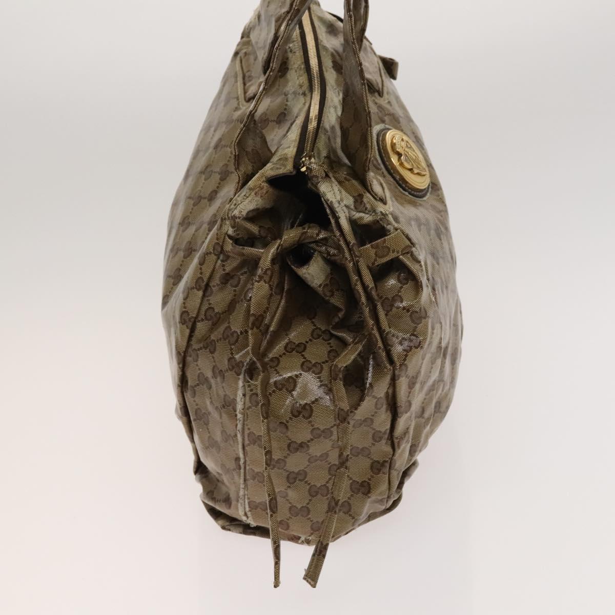 GUCCI GG Crystal Hand Bag Coated Canvas Beige Gold 211843 Auth bs25576