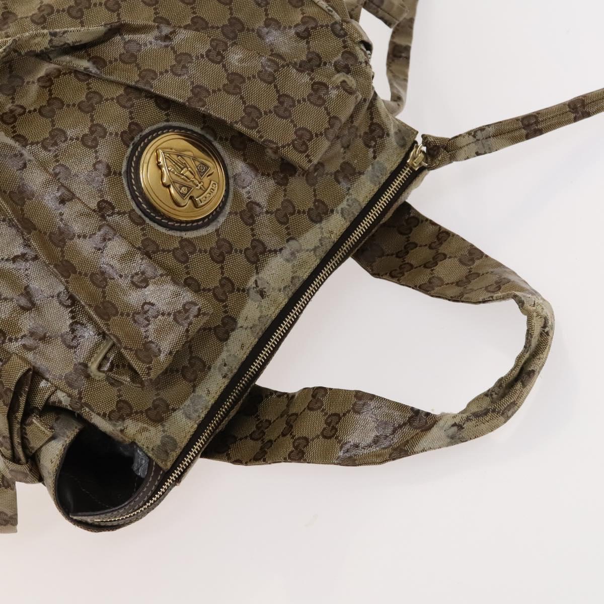 GUCCI GG Crystal Hand Bag Coated Canvas Beige Gold 211843 Auth bs25576