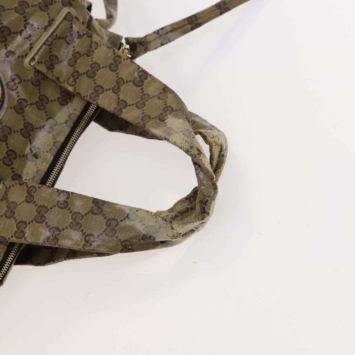 GUCCI GG Crystal Hand Bag Coated Canvas Beige Gold 211843 Auth bs25576