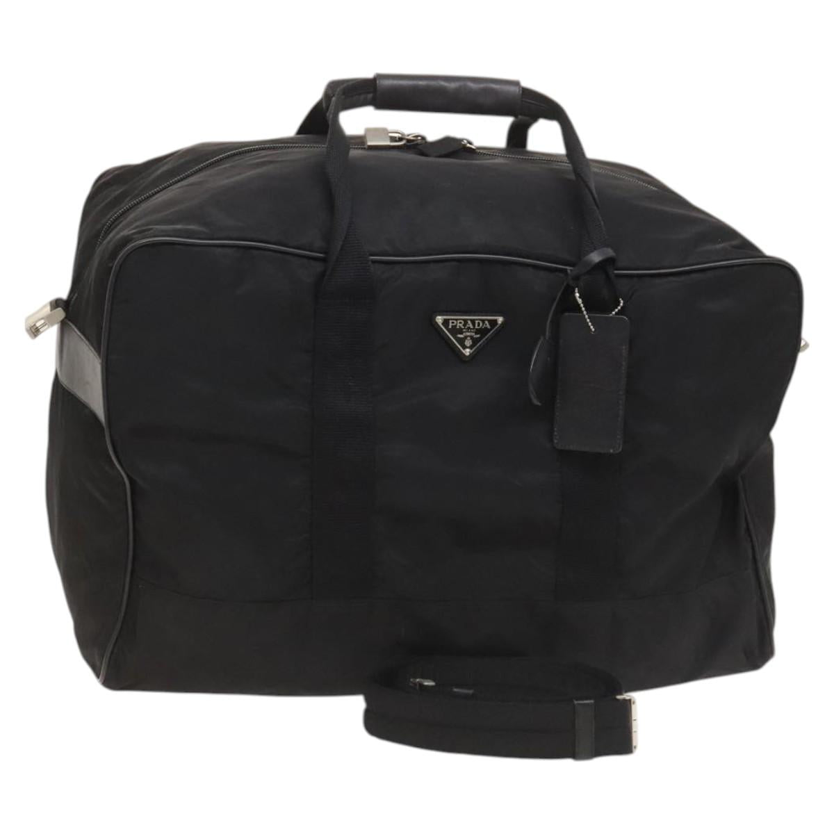 PRADA Boston Bag Nylon 2way Black Silver Auth bs25603