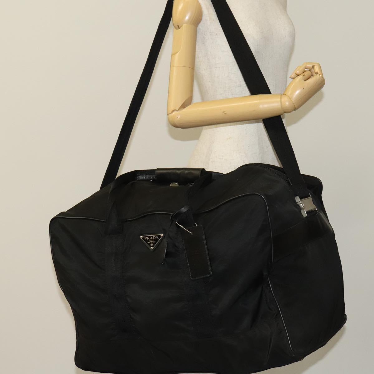 PRADA Boston Bag Nylon 2way Black Silver Auth bs25603