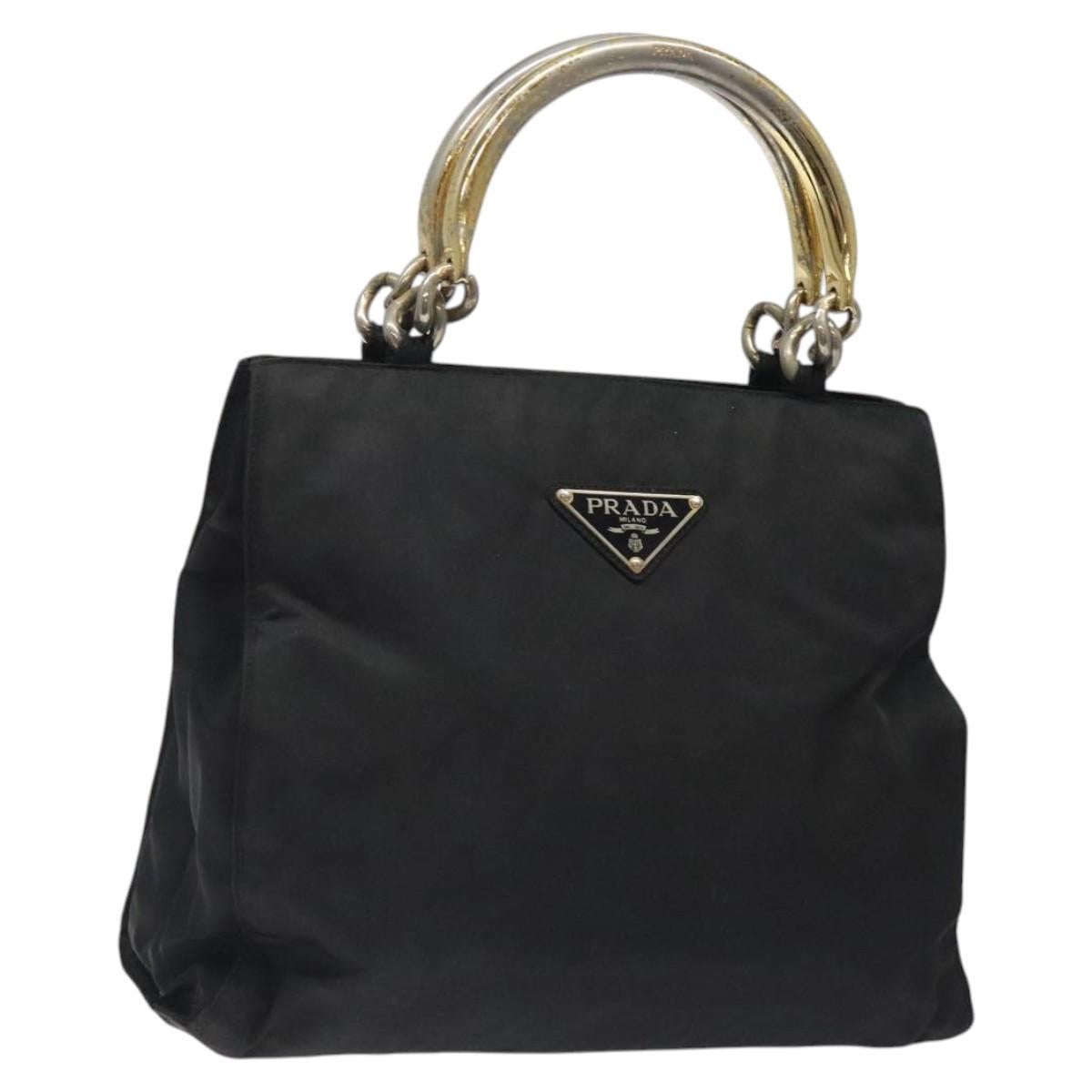 PRADA Hand Bag Nylon Black Gold Auth bs25607