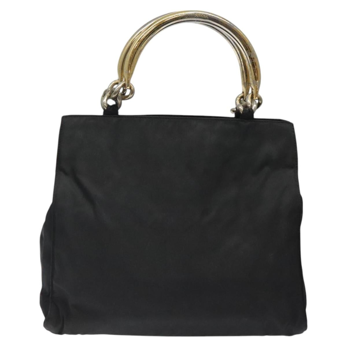 PRADA Hand Bag Nylon Black Gold Auth bs25607