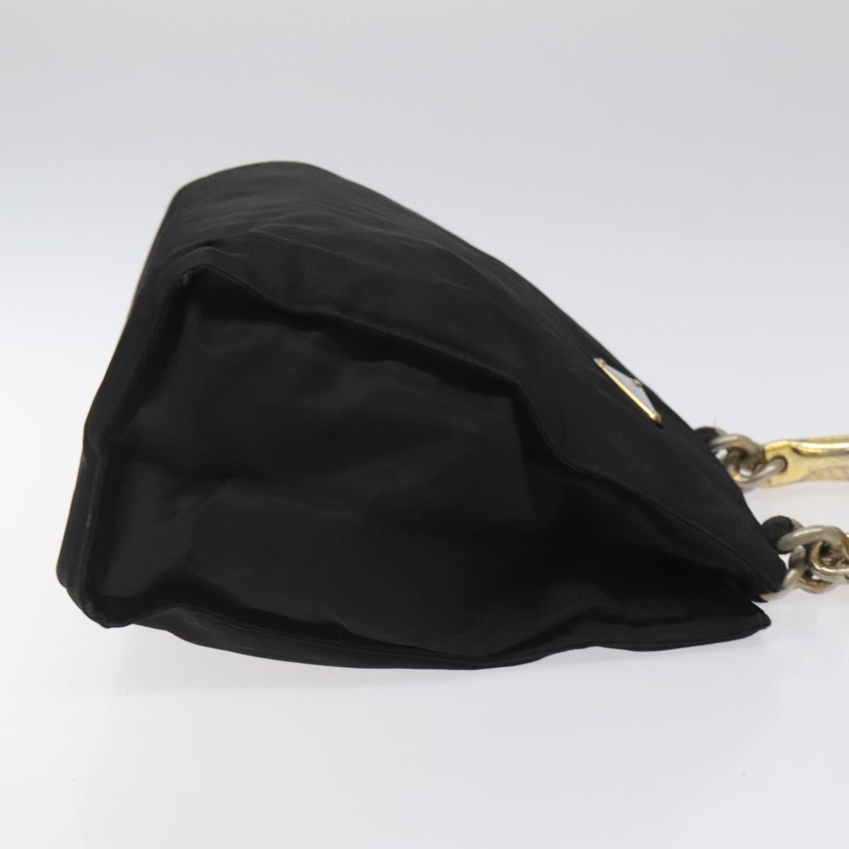 PRADA Hand Bag Nylon Black Gold Auth bs25607