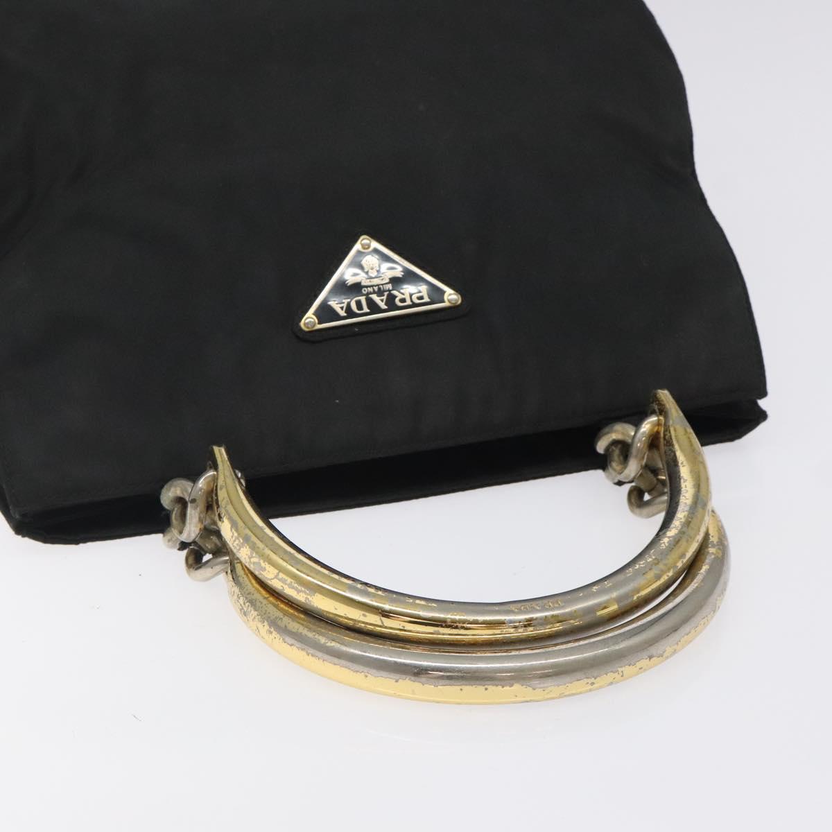 PRADA Hand Bag Nylon Black Gold Auth bs25607