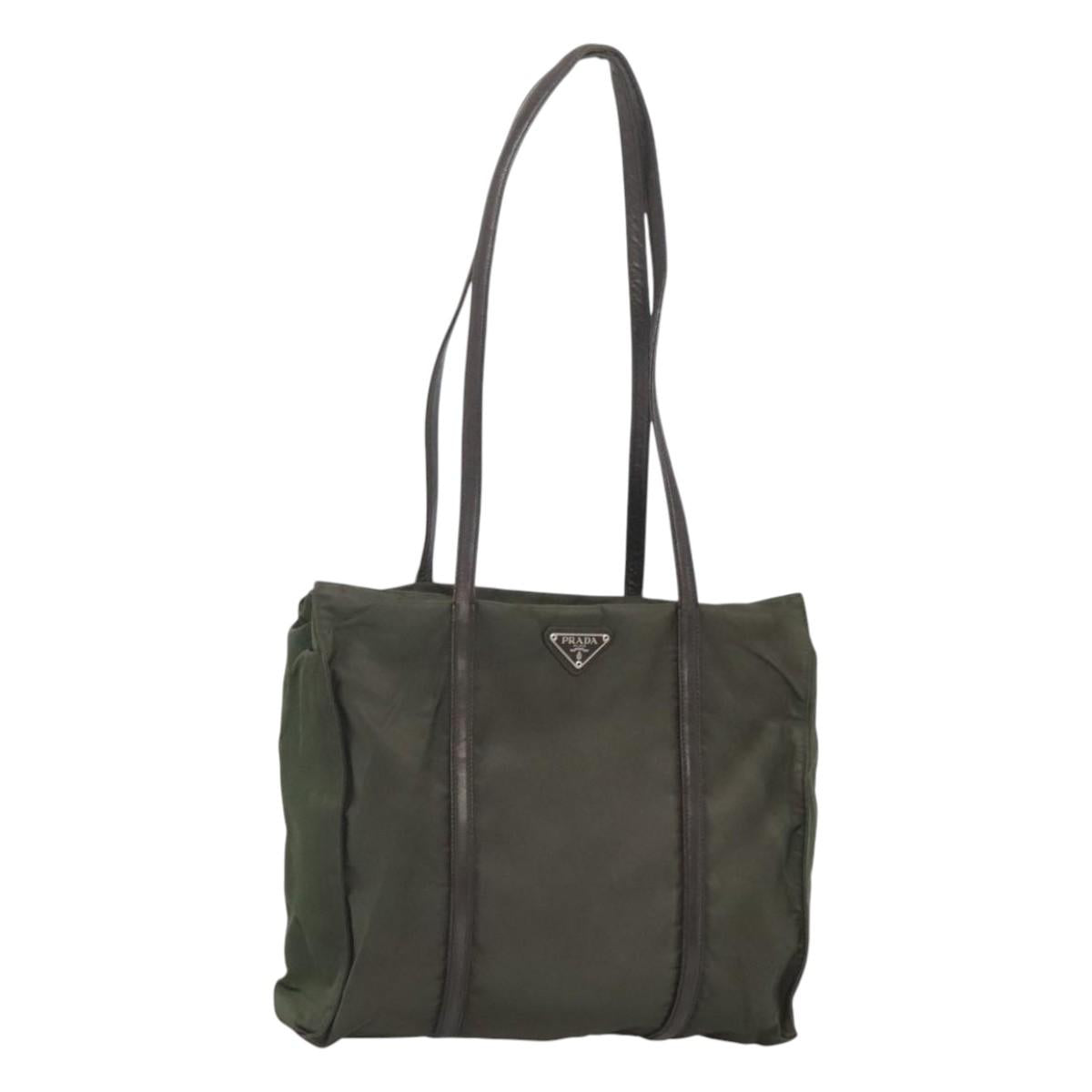 PRADA Shoulder Bag Nylon Khaki Silver Auth bs25613