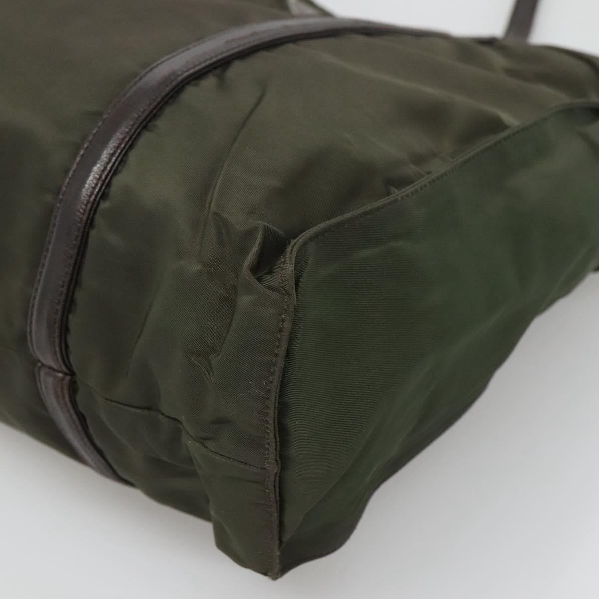 PRADA Shoulder Bag Nylon Khaki Silver Auth bs25613