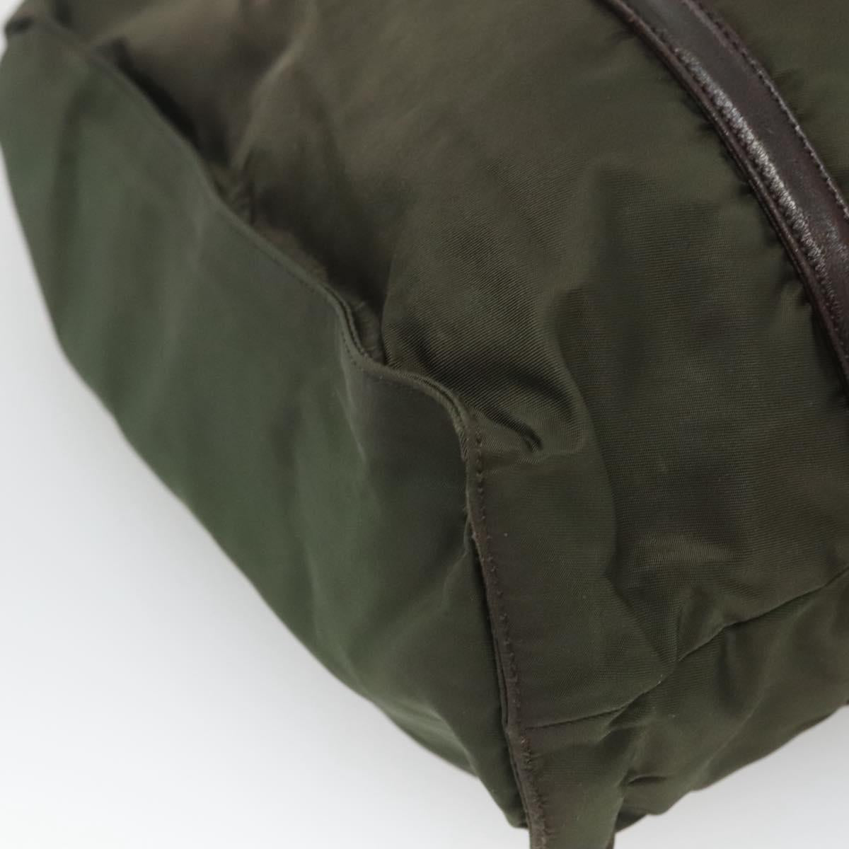 PRADA Shoulder Bag Nylon Khaki Silver Auth bs25613