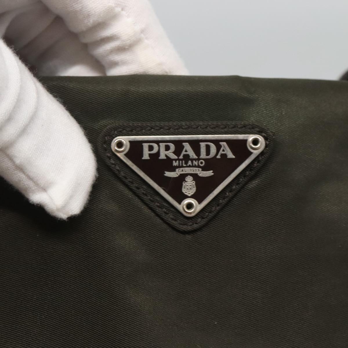 PRADA Shoulder Bag Nylon Khaki Silver Auth bs25613