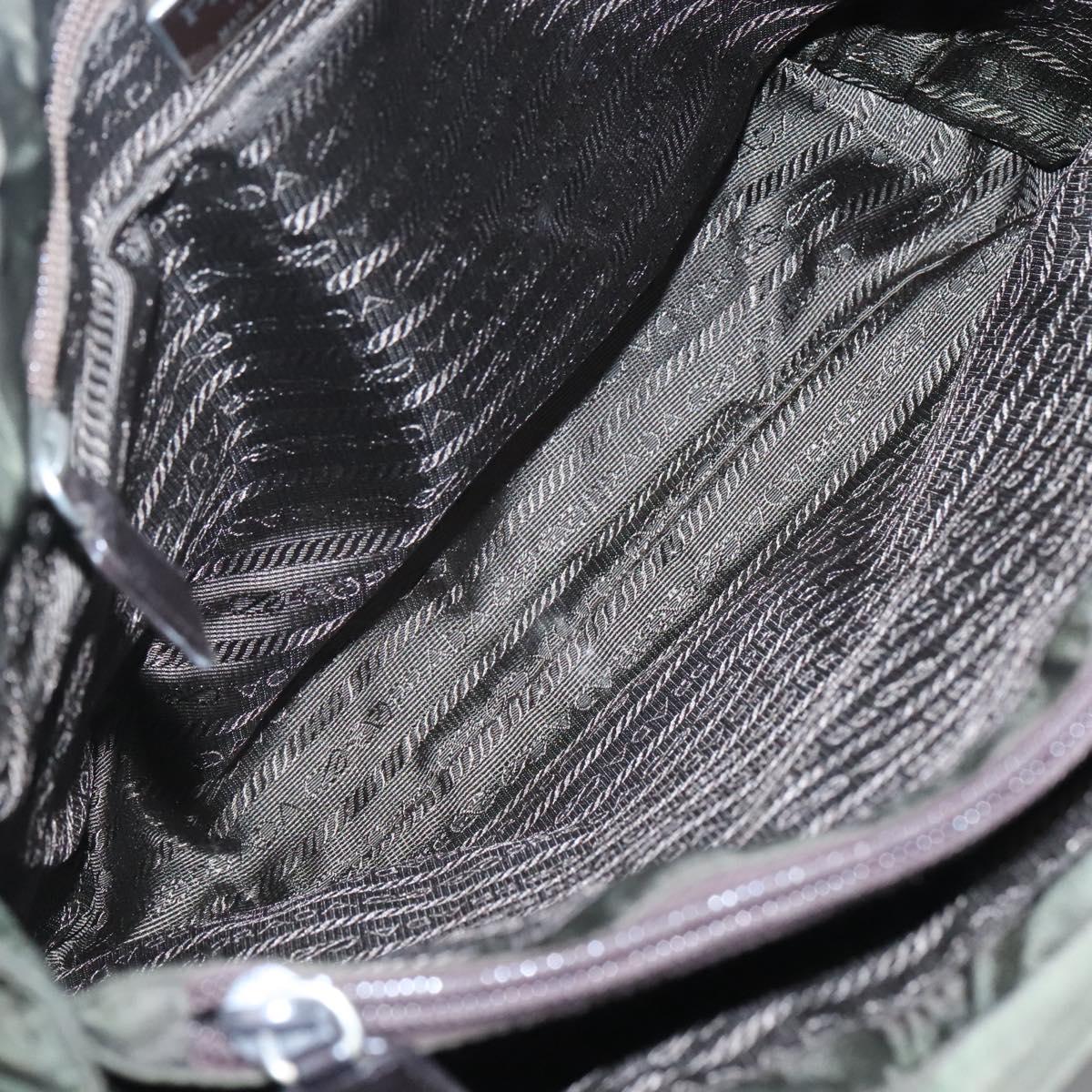 PRADA Shoulder Bag Nylon Khaki Silver Auth bs25613