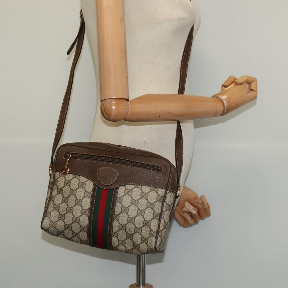 GUCCI GG Supreme Web Sherry Line Bag PVC Beige Red 001 56 0852 Auth bs25617
